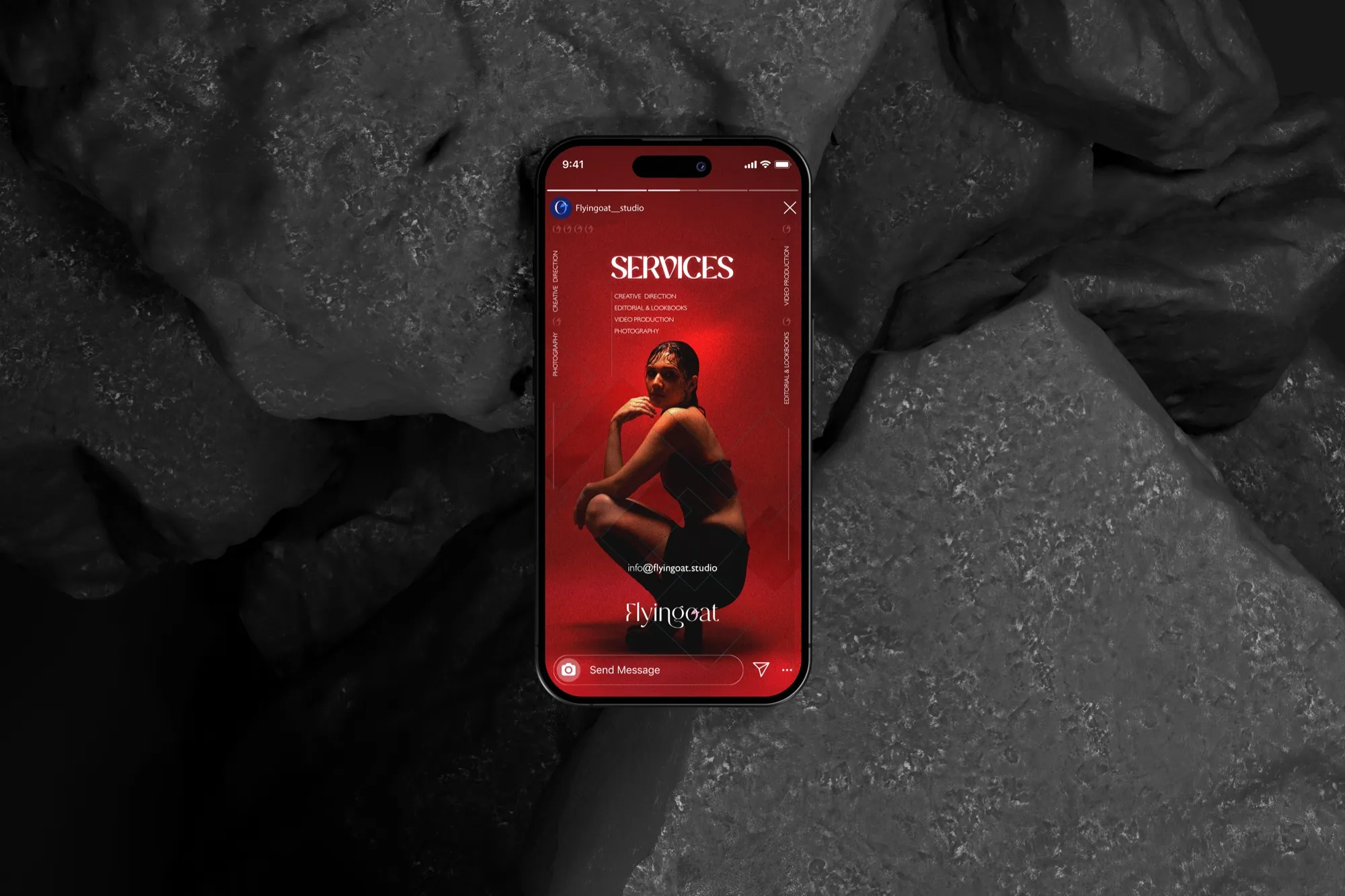 Flyingoat — the offer, the story on a phone on stone