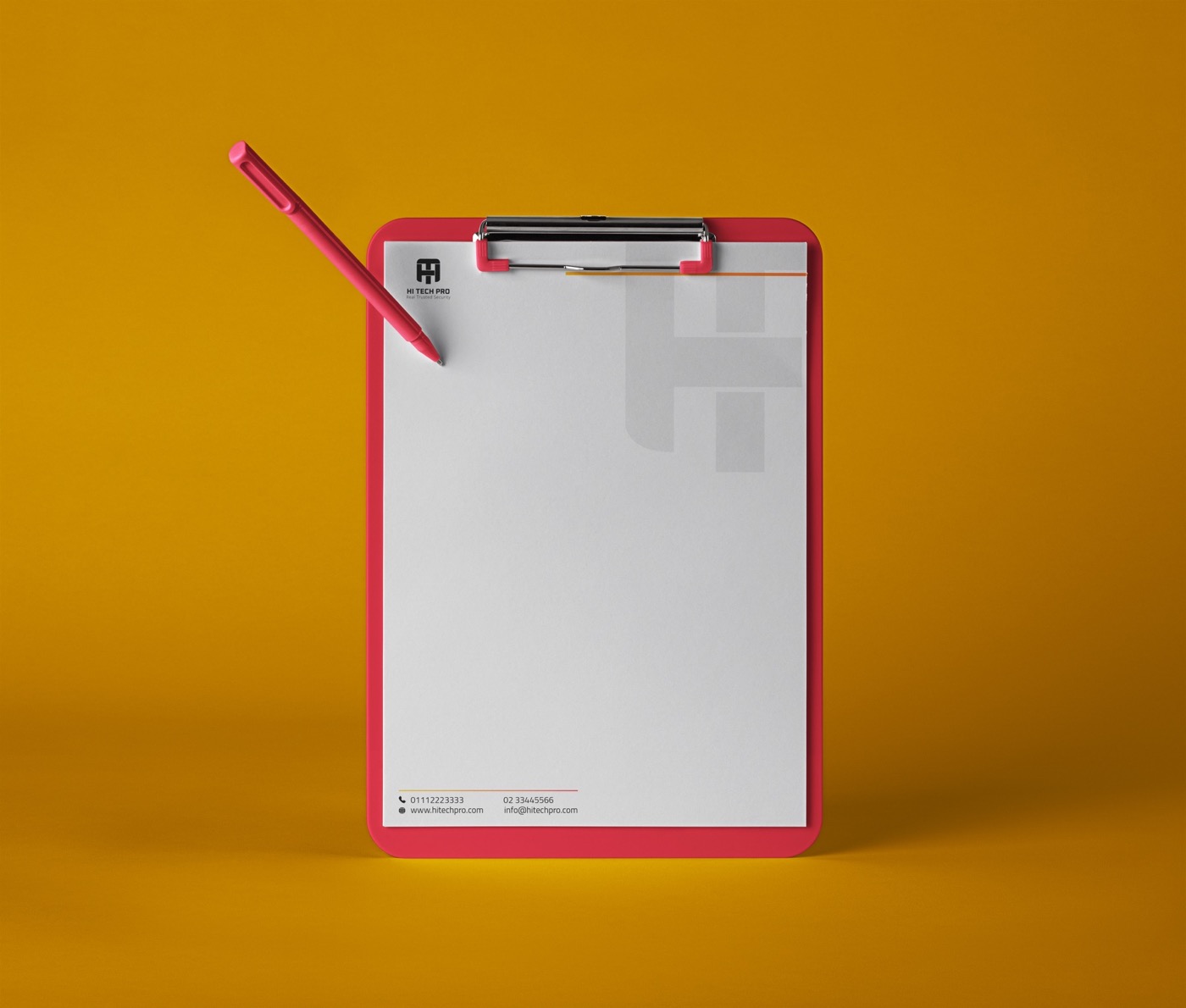 Hi Tech Pro letterhead and clipboard on amber