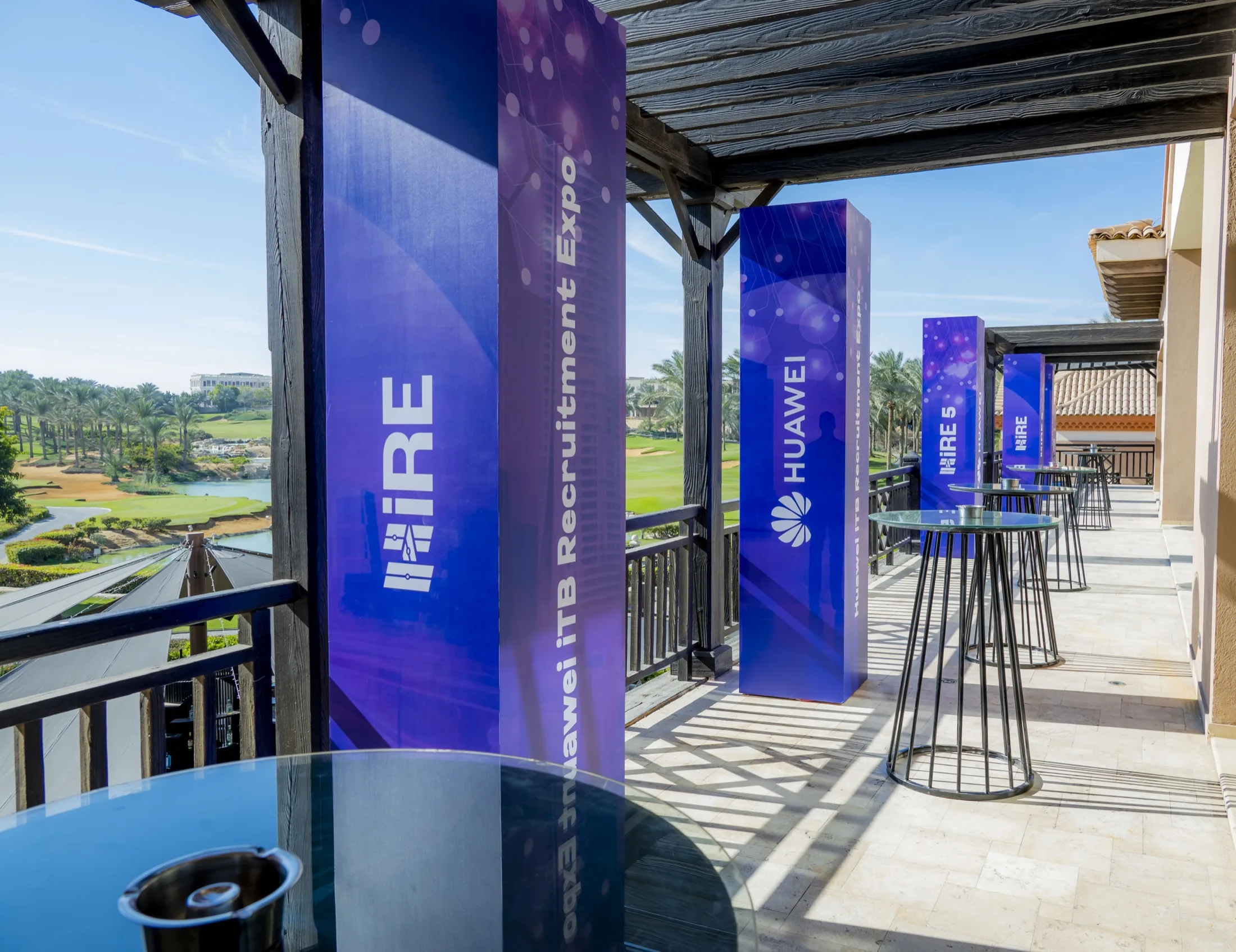The branding towers, built, on the venue terrace