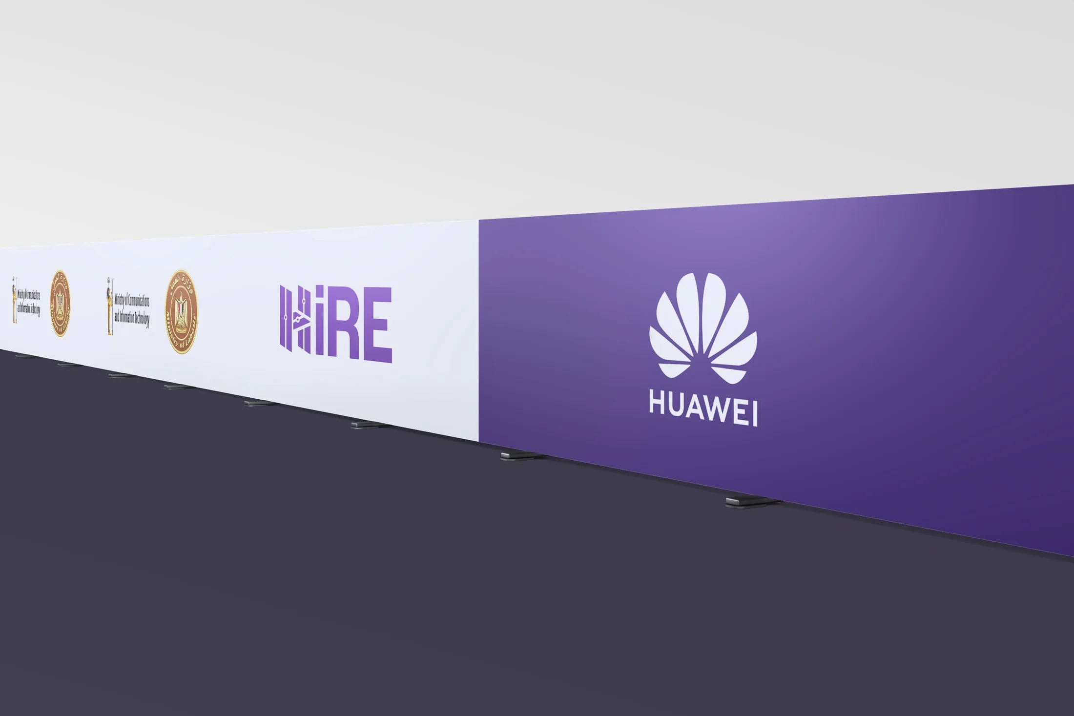 The partner sponsor board — Huawei, HiRE 5 and the seals of the headline partners
