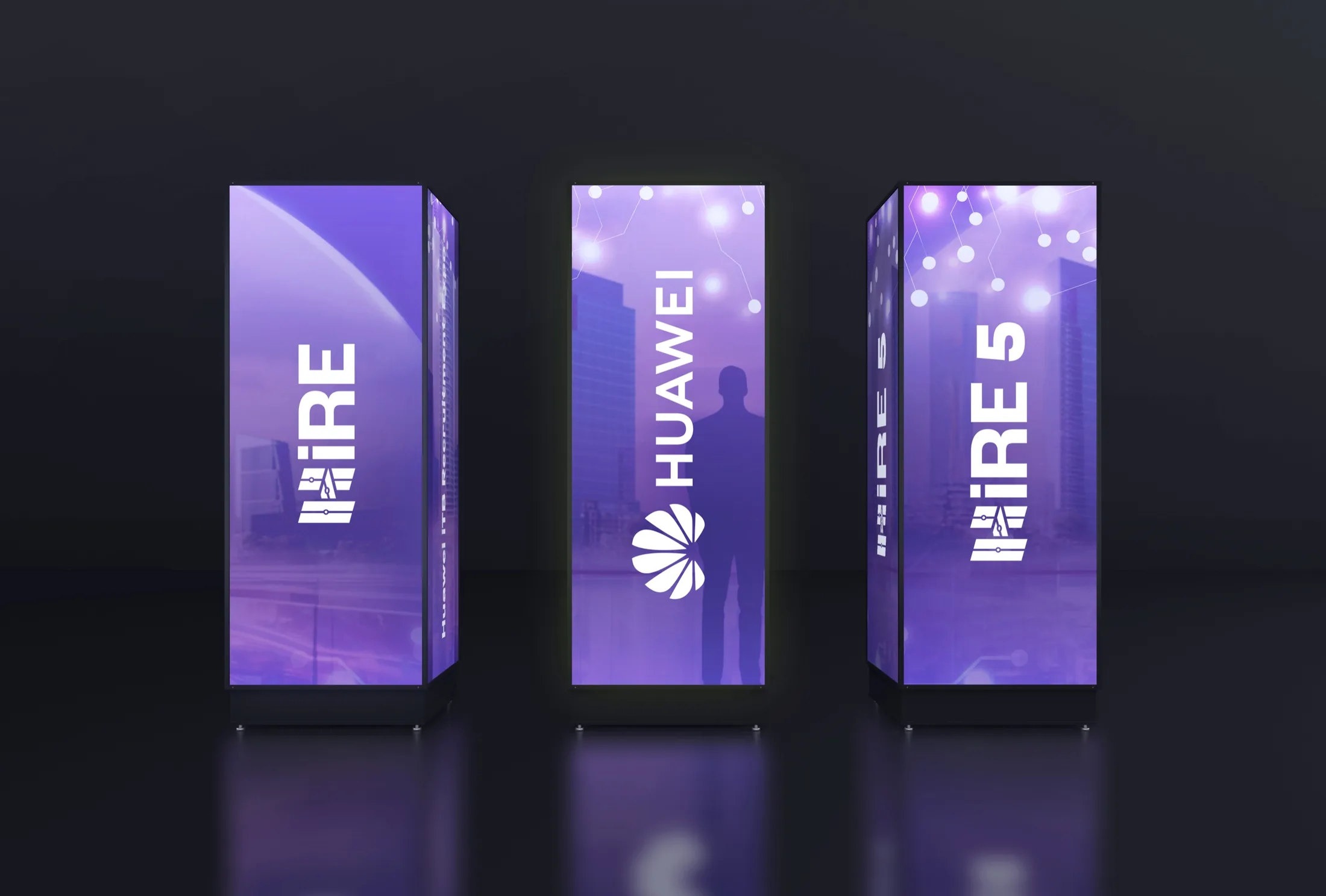 The HiRE 5 and Huawei branding towers, as designed