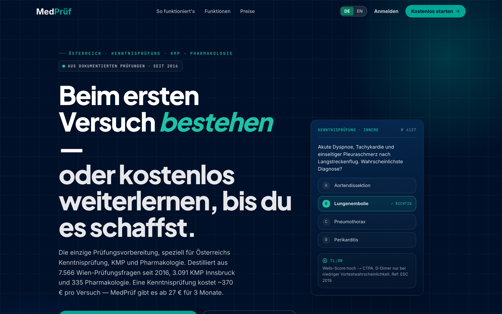The live MedPrüf product at medpruf.com